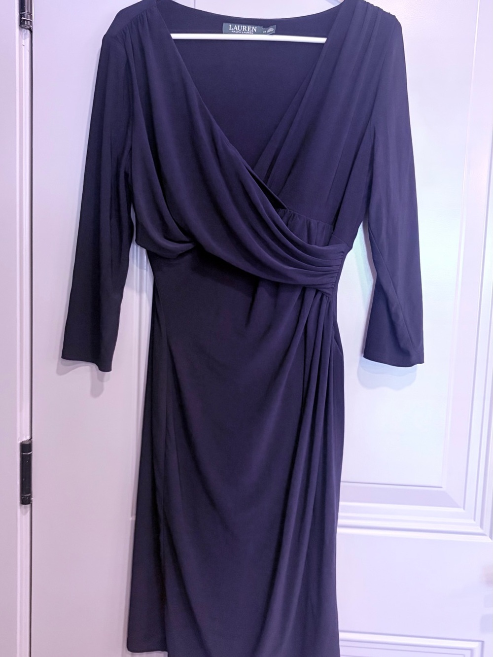 Ralph Lauren Deep Navy Faux-Wrap Long Sleeve Dress